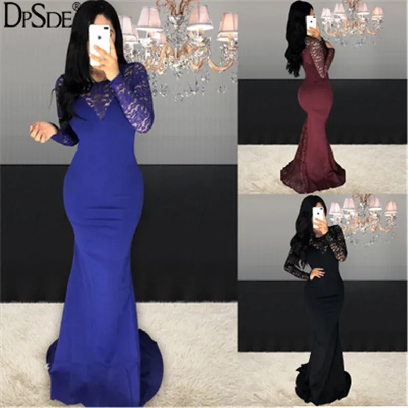 DPSDE черное кружевное элегантное платье с рыбим хвостом женские вечерние платья