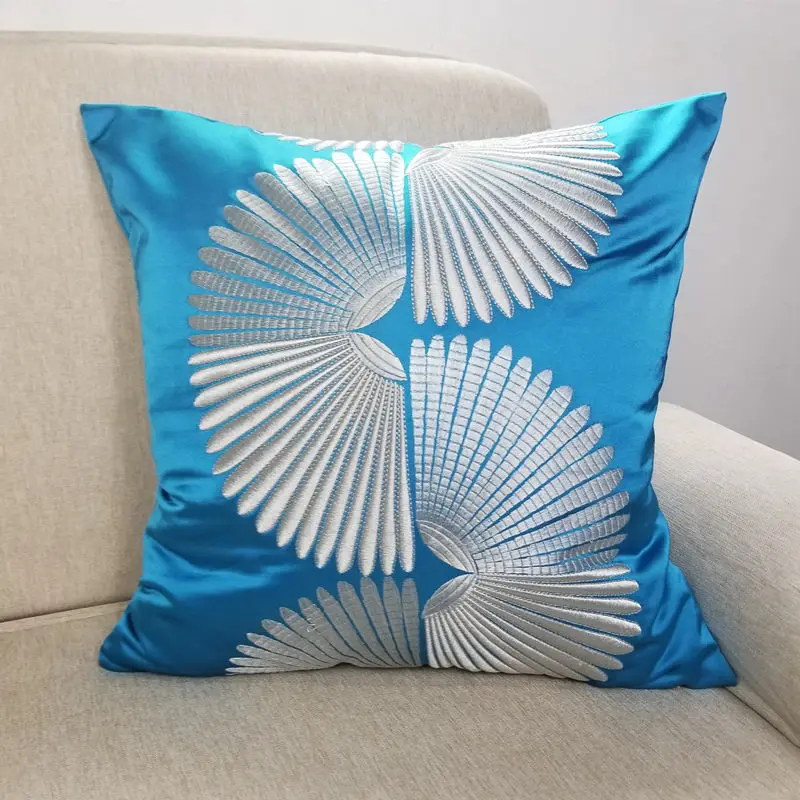 

2019 Modern Quality Embroidery Silk Like Blue Home Decorative Pillow Case Sofa Armchair Cushion Cover Gift 45x45cm 1pc/lot