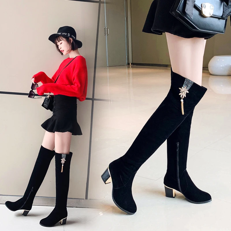 

2020 New Women Boots Stretch Faux Suede Over the Knee Boots High heels Boots Ladies Long autumn winter shoes size 41 42 43