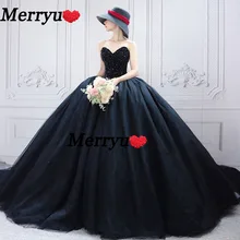 Robe De mariée De luxe noire en Tulle, haut perlé, Robe De princesse brillante, bouffante, sur mesure, Robe De soirée formelle  (1)