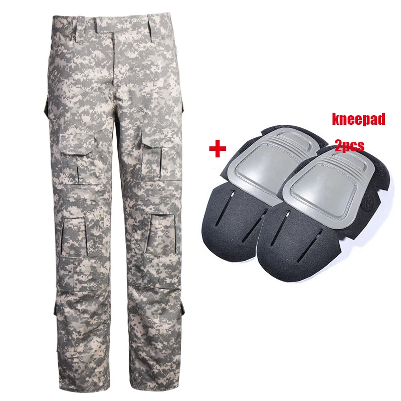 and knee pads Военные Брюки карго мужские тактические армейские спецназ камуфляжные брюки боевые Пейнтбольные камуфляжные брюки Униформа рабочие брюки наколенники - Цвет: and knee pads