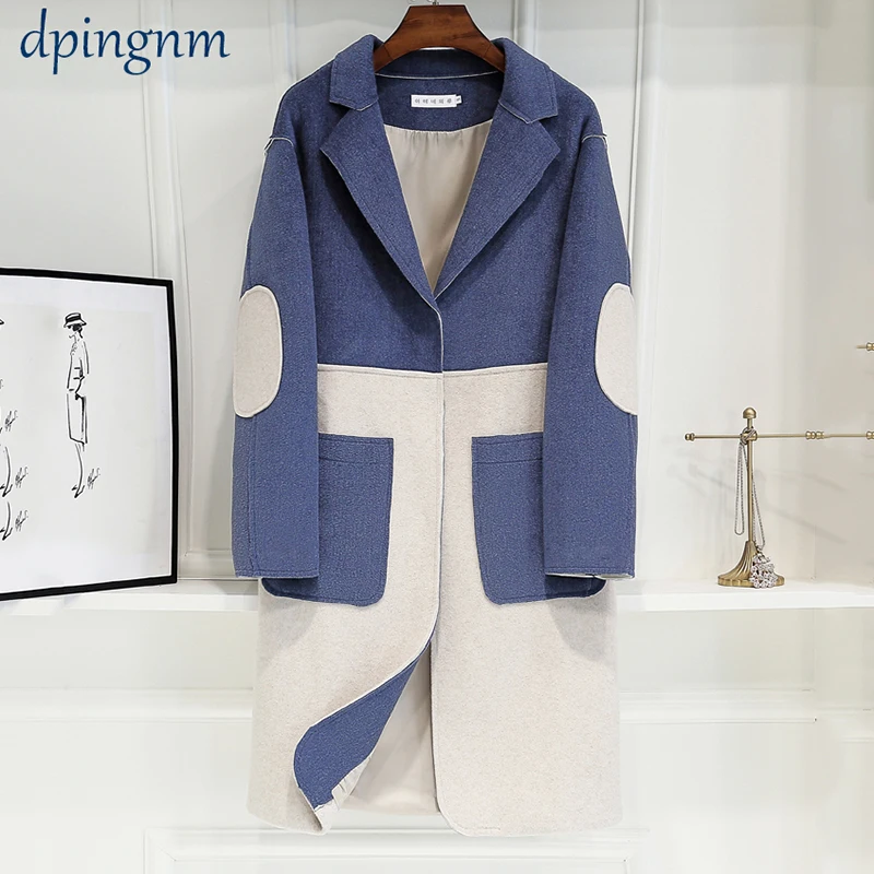 

Женское зимнее пальто с карманами, повседневное однотонное длинное пальто из смеси шерсти, Теплые Топы с отложным воротником