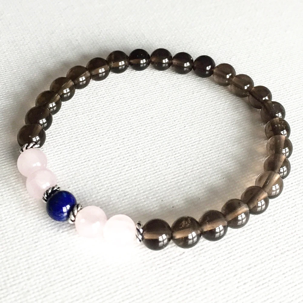 MG0823 6 мм натуральный дымчатый кварц браслет девушки сердце чакра любовь