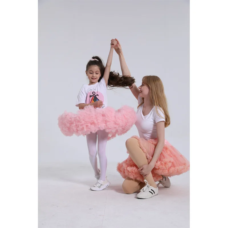 Solid Color Parent-Child Costume Ballet Kids Pettiskirt Girl Fluffy Lace Girl Skirts Princess Tulle Party Dance Baby Tutu Skirt