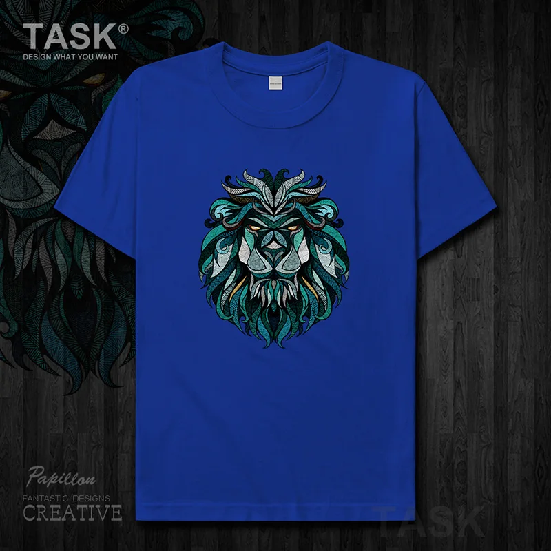 

Lion animal illustration lion totem personality print cotton mens short-sleeved T-shirt clothes fashion Streetwear Tees 02 0002