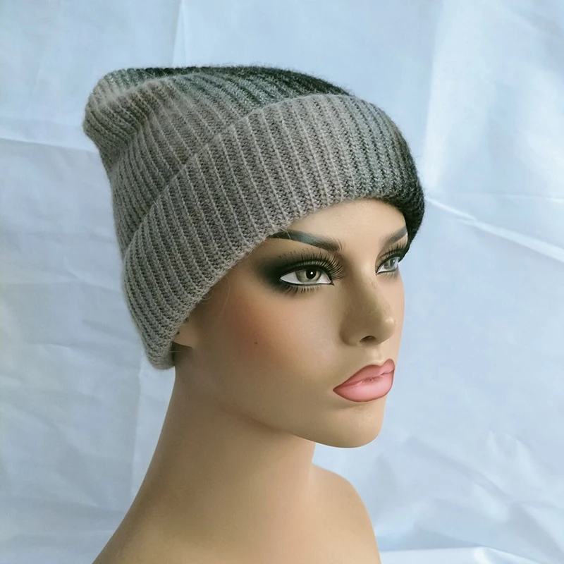 

2021 Rabbit Fur Winter Hat for Women Solid Beanie Cashmere Wool Cap Female Knitted Skullies Beanies Warm Soft Knit Hat Bonnet