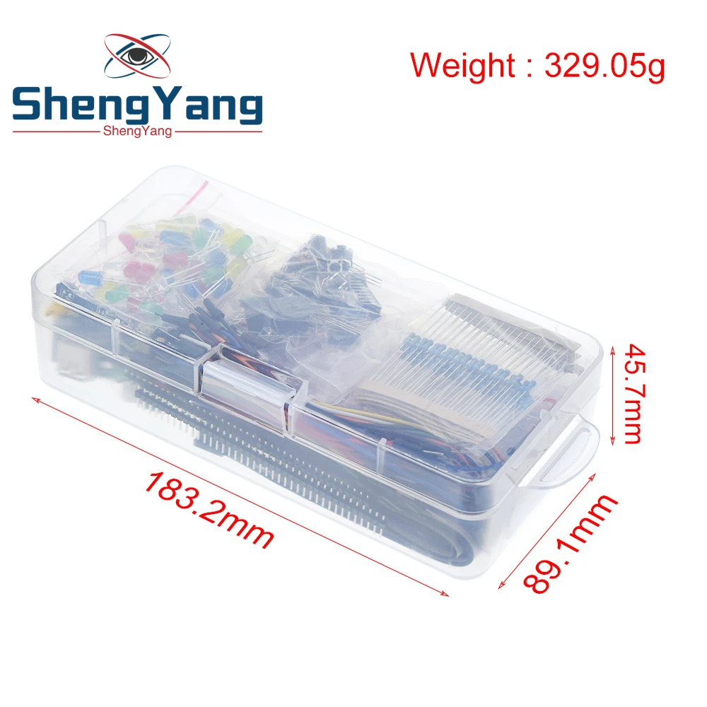 

Electronics Component Basic Starter Kit with 830 Tie-points Breadboard Cable Resistor Capacitor LED Potentiometer Box Packing