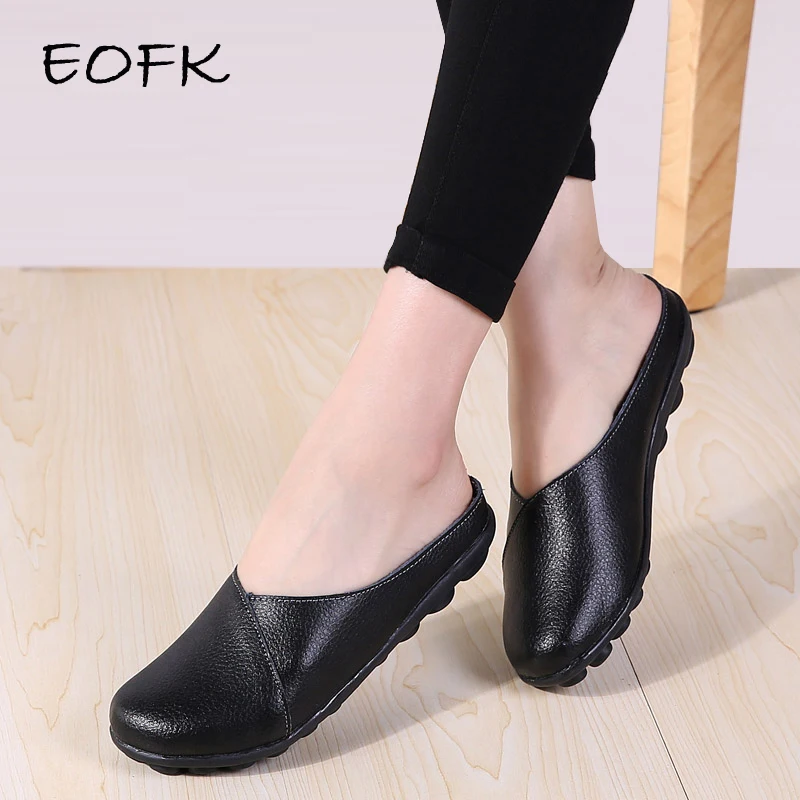 EOFK/Новинка Летние женские тапочки из натуральной кожи Мягкие удобные на плоской