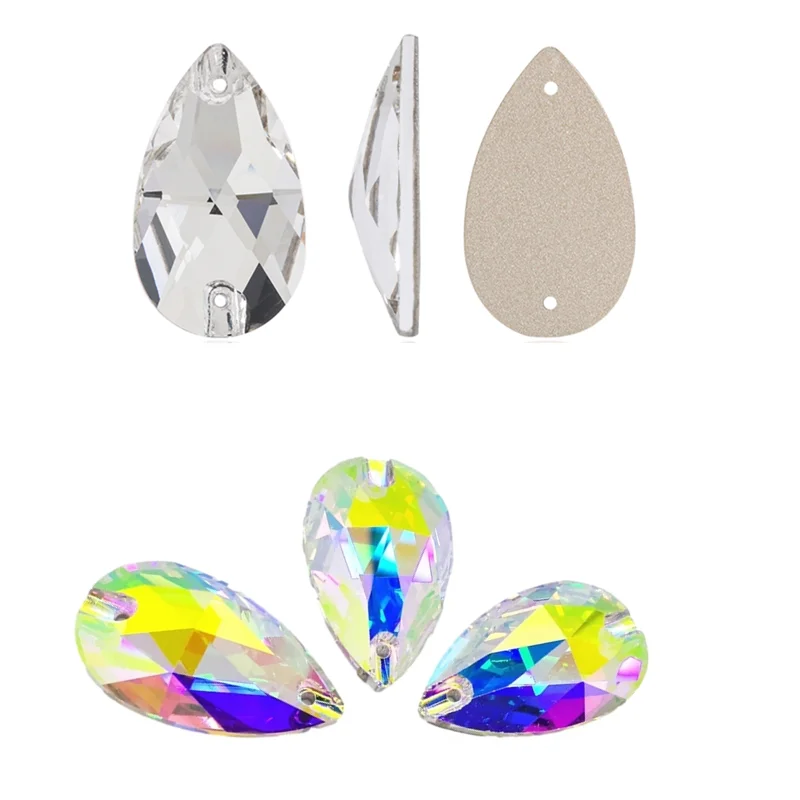 

Top 5A Teardrop Glass Sew On Rhinestone All Size Pear Crystal Clear&AB Flatback Glass Stone стразы Sewing Beads Wedding Dress