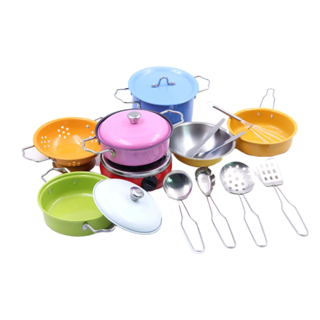 

Kids Kitchen Pretend Play Toys Cooking For Role Games 17pcs/Set Stainless