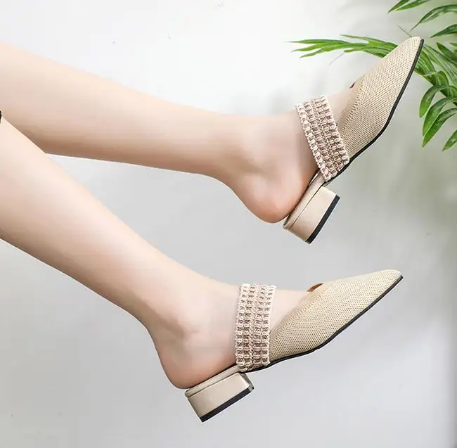 Сетчатые красные женские шлепанцы новинка 2019 сандалии Baotou ленивые полутапочки