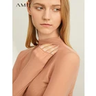 Ami, Весенняя Повседневная Кружевная футболка с длинным рукавом, женская тонкая Осенняя рубашка из однотонная сетчатая пряжи с полувысоким воротником, топы 11920272