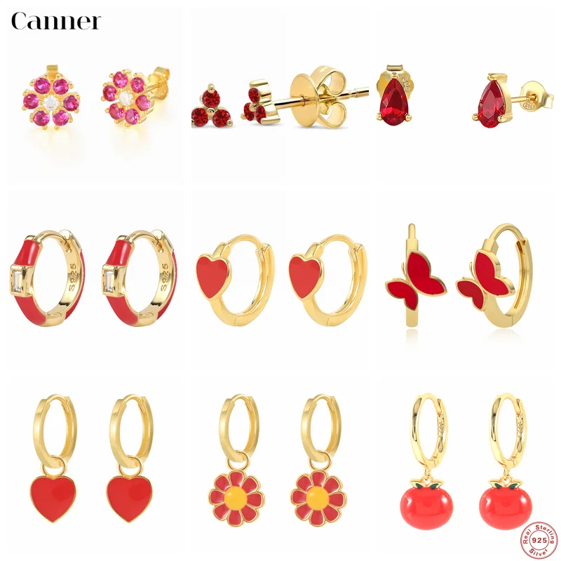 

Женские серьги-кольца Canner, серьги с фианитом в виде лепестков серебра