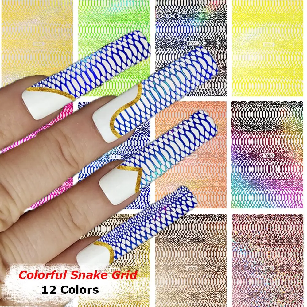 

12 Colors/Set Nail Art Decorations DIY 3D Nail Decals Colorful Snakeskin Nail Sticker Self Adhesive Snake Print