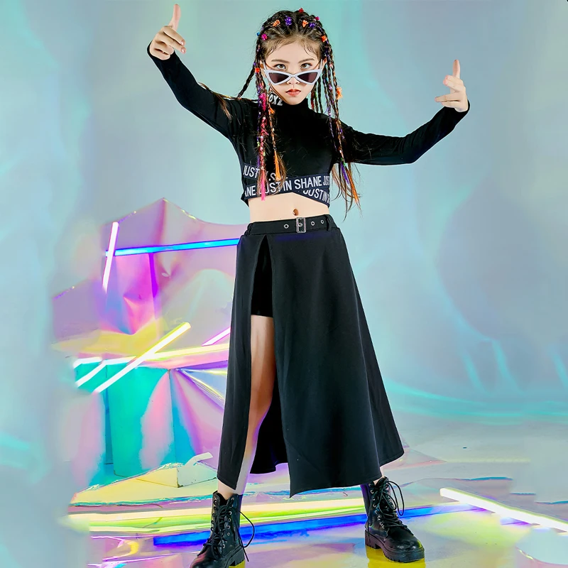 

Children'S Hip-Hop Clothes Jazz Dance Costumes For Girls Catwalk Black Skirt Suit Jazz Street Dance Clothes Stage Outfits