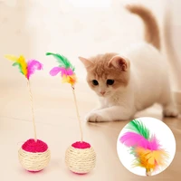 pet cat toys kitten rolling sisal scratching ball funny cat play dolls tumbler ball cat colorful feather toy pet interactive toy