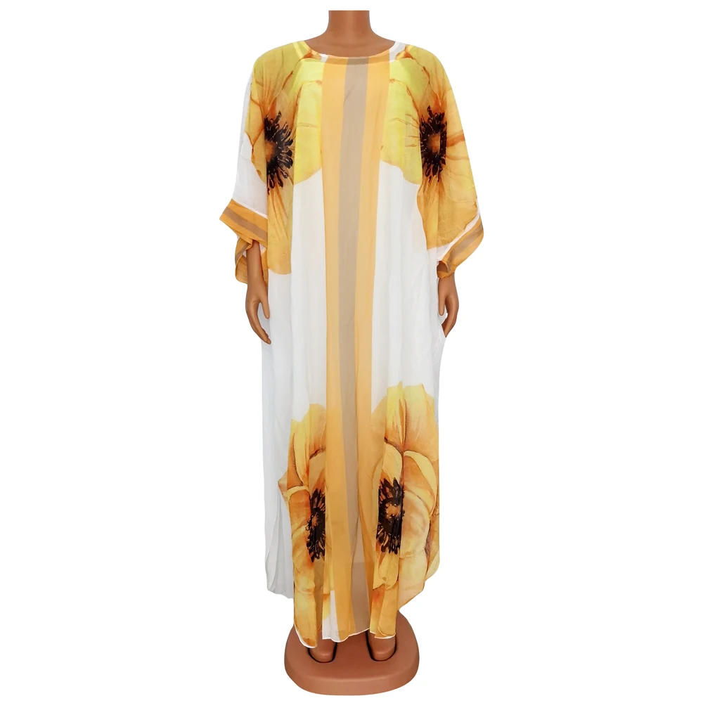 

Женское уличное платье макси в горошек, комплект из двух предметов в пляжном стиле бохо, шифоновое демисезонное платье с цветочным принтом и внутренним платьем