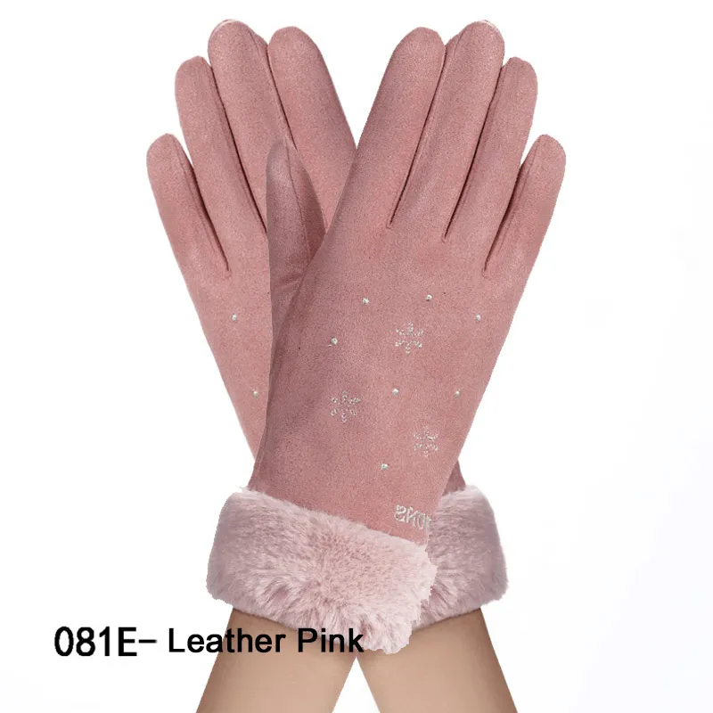 New Winter Female Lace Warm Cashmere Three Ribs Cute Mittens Double Thick Plush Wrist Women Touch Screen Driving Gloves