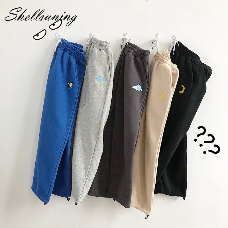 Shellsuning/5 цветов Брюки с вышивкой Женские широкие брюки на завязках Мужские