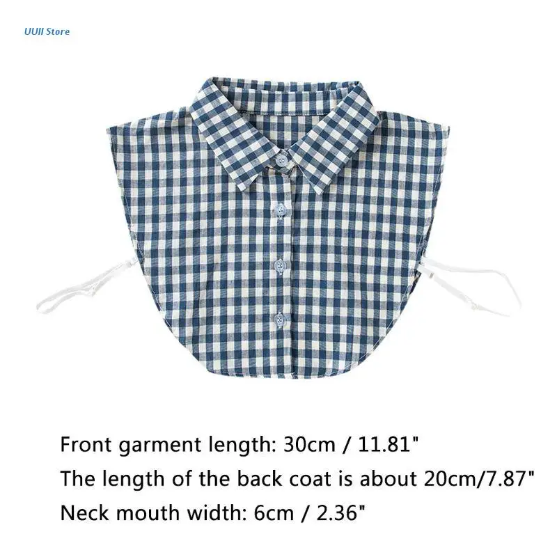 

Vintage Pastoral Women Detachable Half-Shirt Checkered Plaid Printed Fake Collar