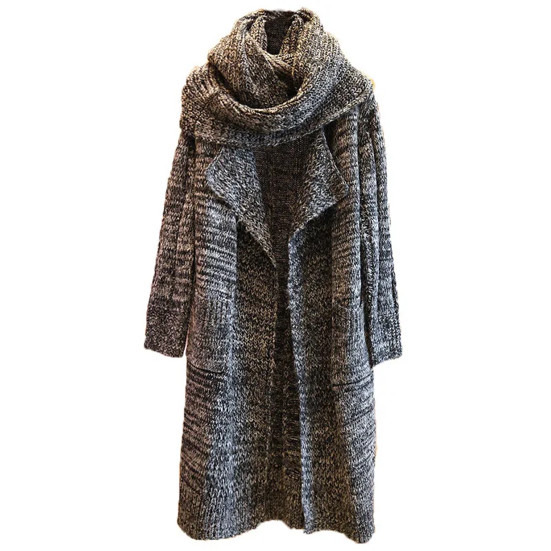 CHRLEISURE Winter Women Sweater Cardigan Coat Large Lapel In The Long Section Was Thin Collar Shawl |