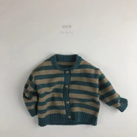 winter 1 8 years boys pullover coat girls sweater single breasted knitted blue round neck striped cotton childrens clothing