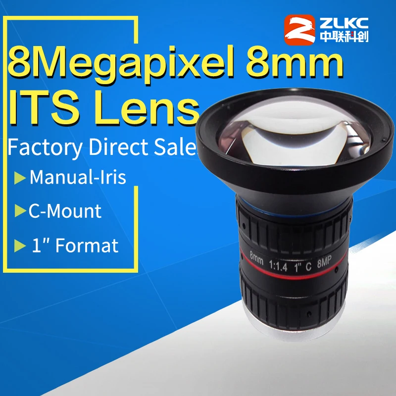 

8.0Megapixel C Mount 8mm 1" F1.4 ITS Correction Fixed Focal Length Lenses Industrial Camera Manual Iris CCTV Lens Surveillance
