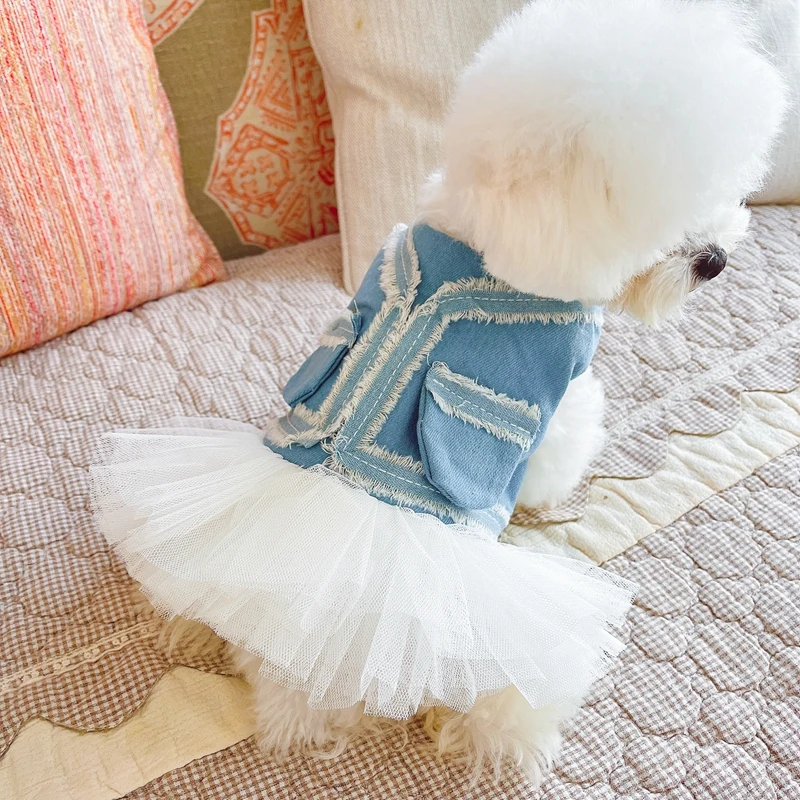 

Зимнее джинсовое платье для собак, юбка-пачка для кошек, чихуахуа, щенков, маленьких собак, одежда для йоркширских терьеров, померанских мал...