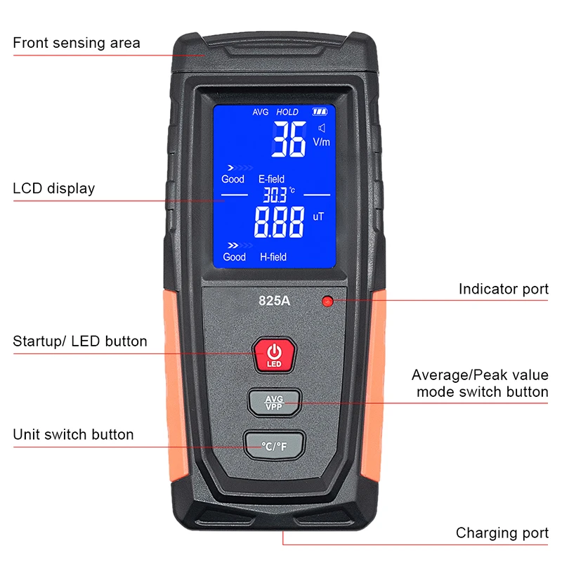 

Electromagnetic Radiation Detector Tester Home Electromagnetic Wave Radiation Detection Monitoring Instrument 60x25x133mm WWO66