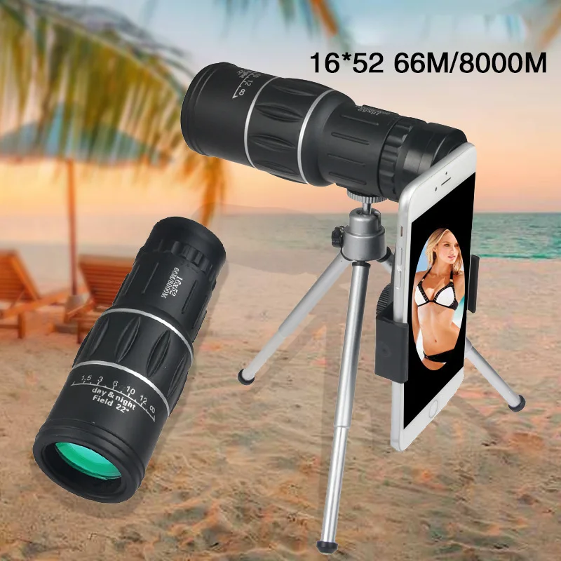 

16X52 Magnify Optical HD Lens Monocular Telescope with Tripod and Clip for Universal Phone FKU66