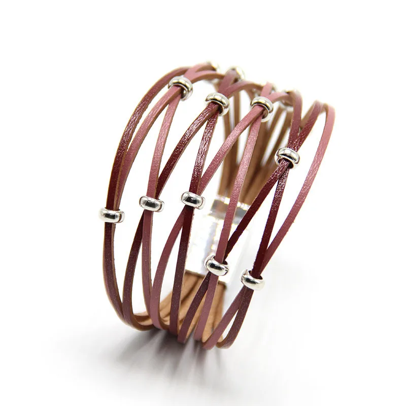 Модный женский кожаный браслет стразы бар очаровательные богемные кожаные