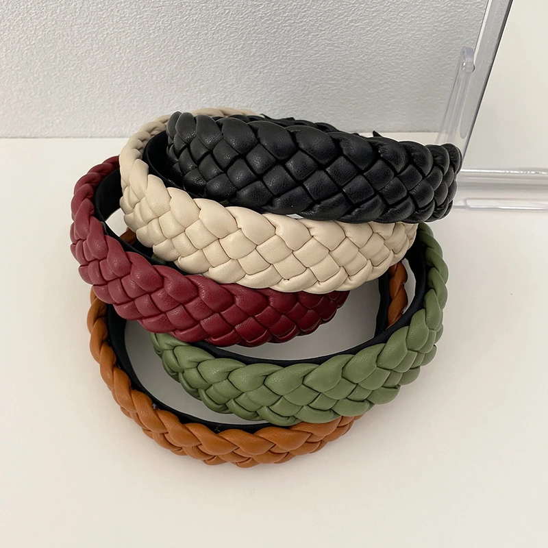 

Vintage PU Leather Headband Hairbands Solid Headwear For Women Girls Fashion Hair Band Chic Hair Hoop Hair Accessories