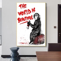 the world is beautiful graffiti art canvas paintings monkey street wall art posters and prints animals pictures for living room