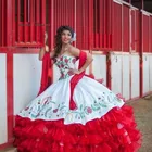 Вышитые платья для Quinceanera 2020 Бальное Платье милое платье из органзы Каскадное платье для выпускного вечера красное и белое милое платье 15 вечерняя одежда