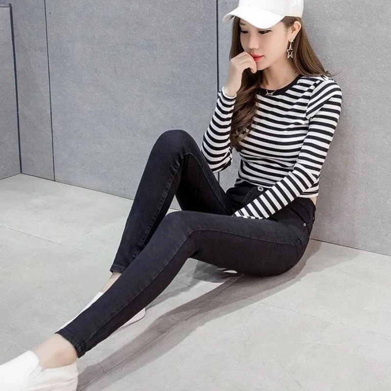 Женские джинсы с высокой талией Новые облегающие брюки-карандаш модные