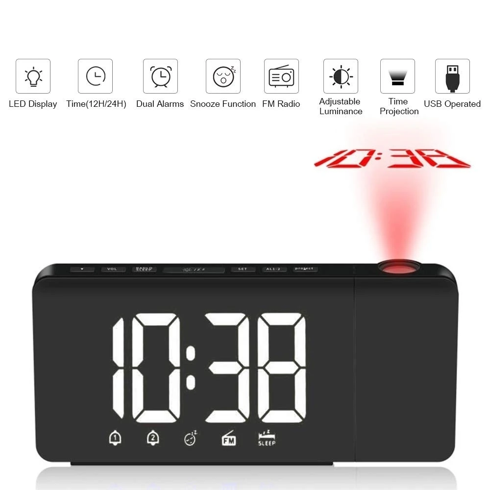 Светодиодный цифровой будильник с проекцией времени функция повтора fm-радио