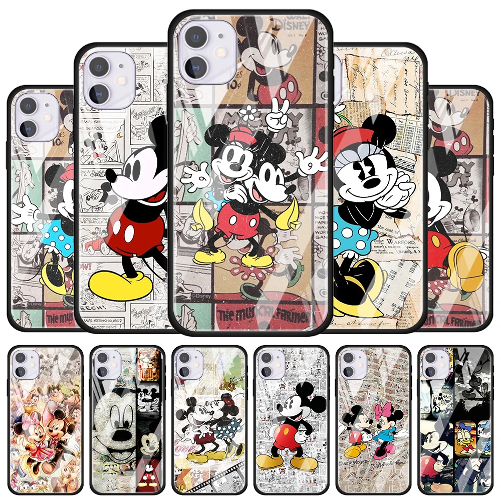 

Disney Retro Mickey for Apple iPhone 12 Pro Max Mini 11 Pro XS Max X XR 6S 6 7 8 Plus Luxury Tempered Glass Phone Case