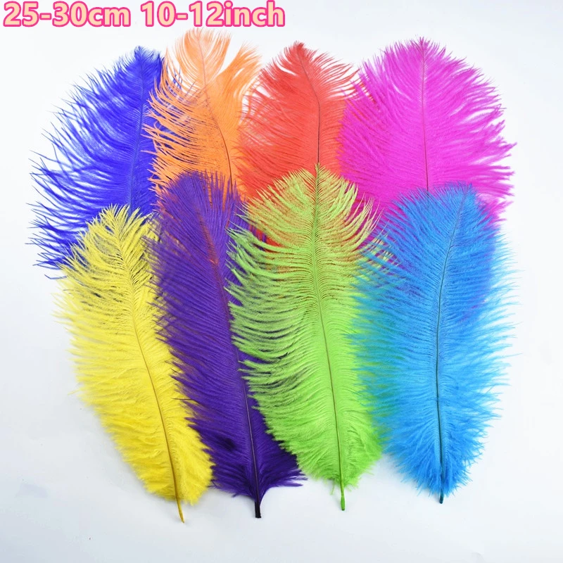 

10pcs/Lot Colored Ostrich Feather Decor 25-30cm10-12" Ostrich Feathers for Needlework White Plume Wedding Accessories Decoration