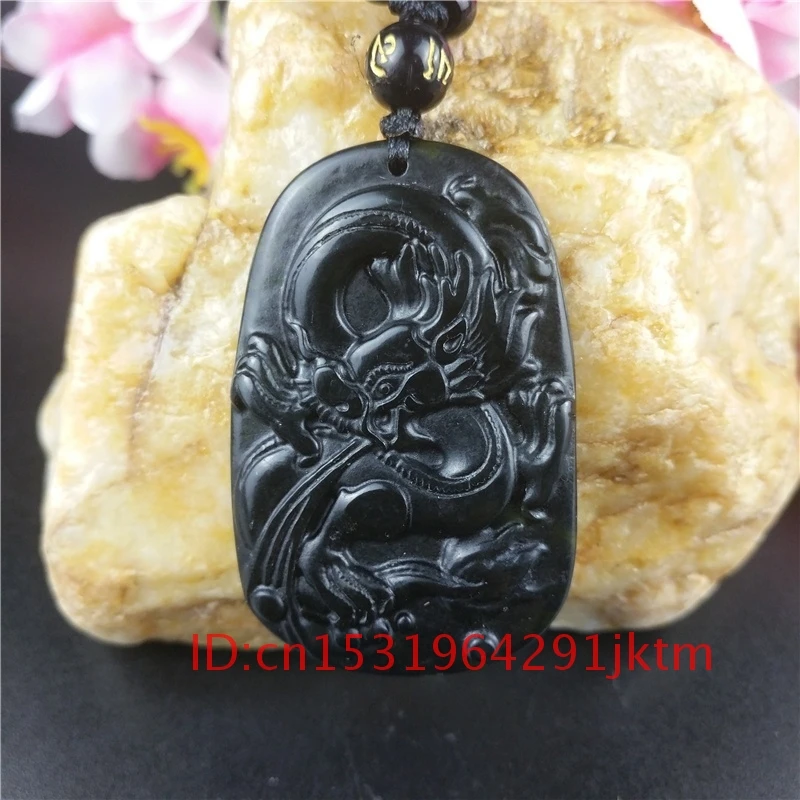 Подвеска из натурального нефрита китайский зеленый дракон обсидиан амулет
