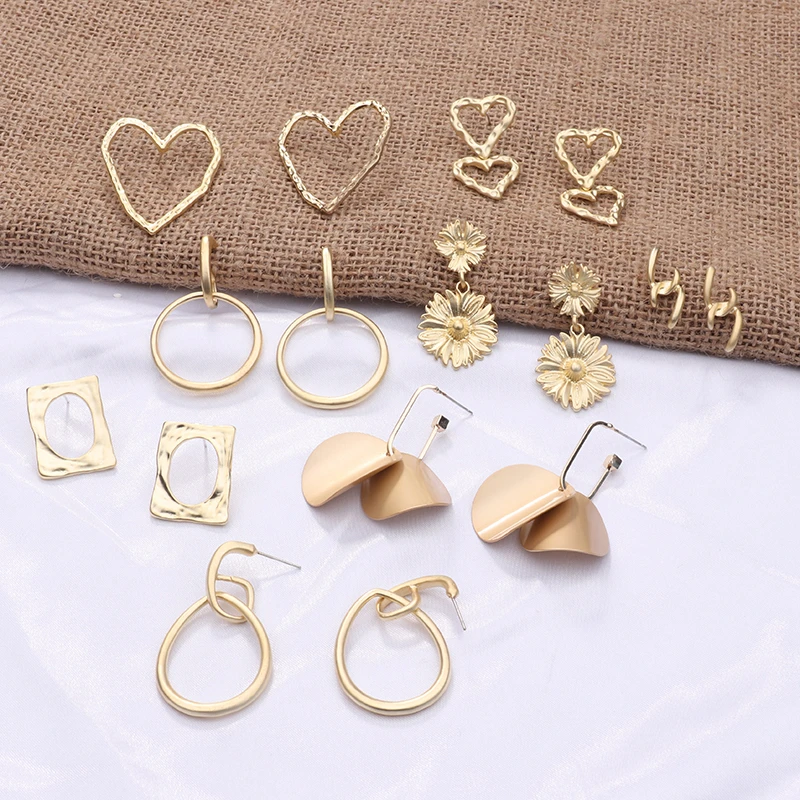 Корейские золотистые металлические массивные серьги капли геометрические в