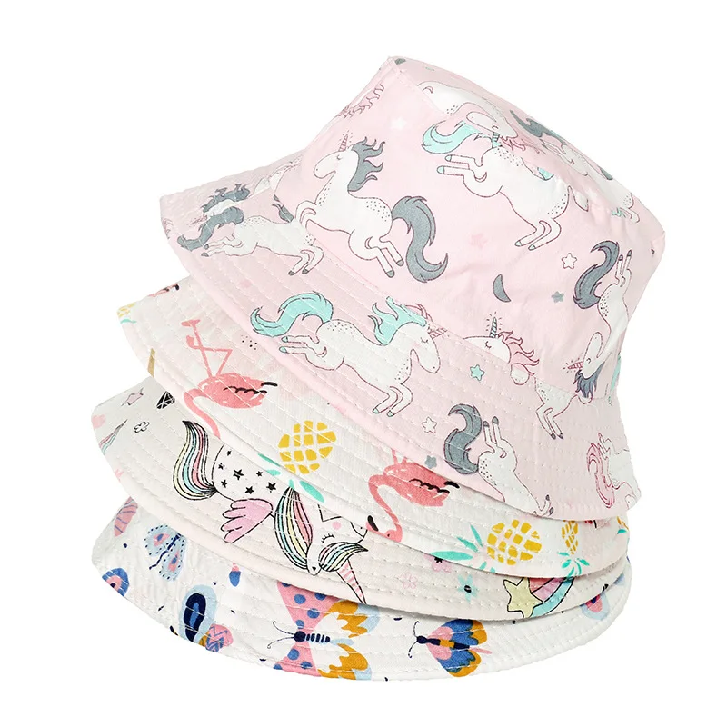 Панама хлопковая для мальчиков и девочек шляпа от солнца с принтом единорога