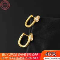 s925 sterling silver gold pear shaped stone geometric round earrings female fashion personality simple luxury monaco jewelry