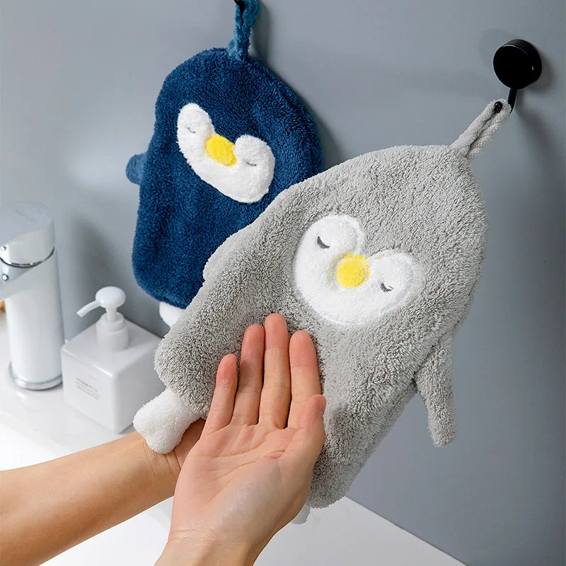 

Soft Coral Velvet Hand Towel For Bathroom Kitchen Cleanning In Penguin Shape Quick Drying Hanging Handkerchie Toalla Para Manos