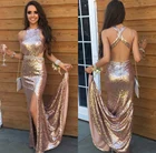 Женское винтажное вечернее платье, длинное блестящее платье с лямкой на шее, с разрезом, с перекрестной спиной и юбкой-годе