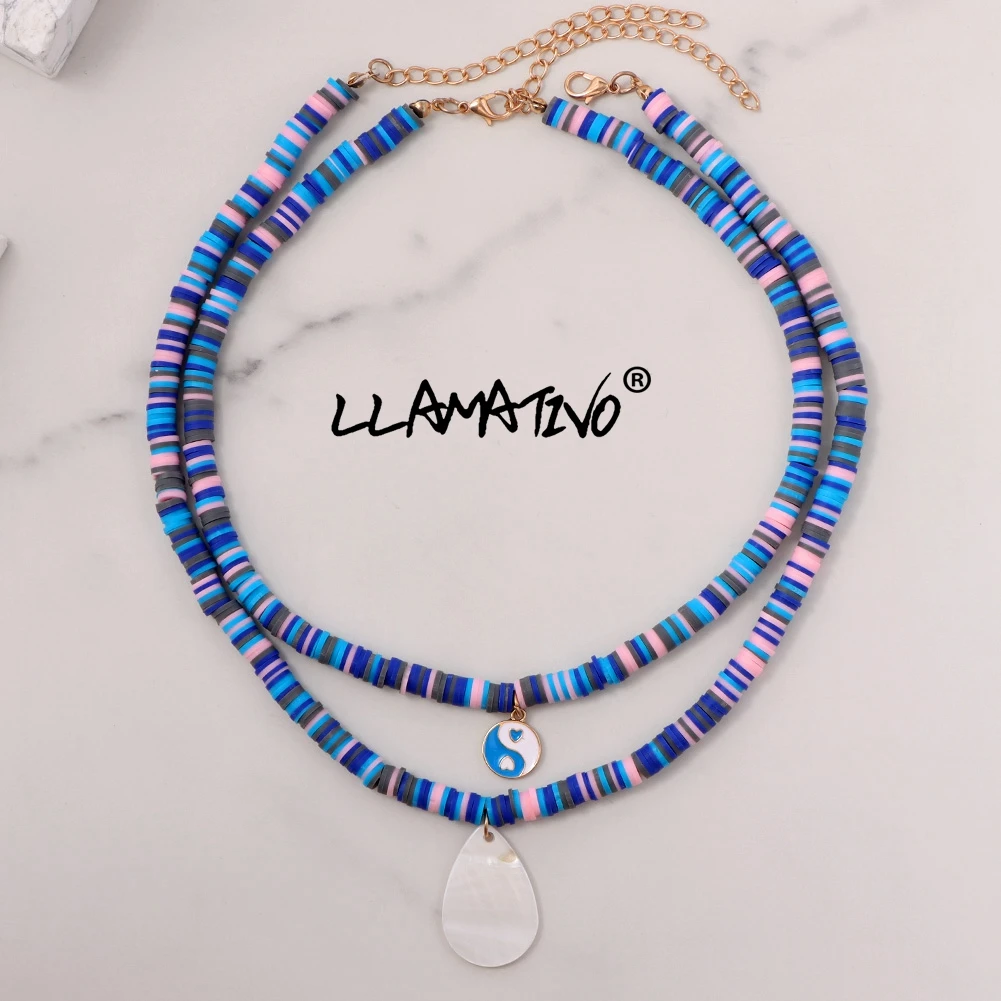 

Fashion Colorful Polymer Clay Beads Choker Necklace For Women Natural Shell Yin Yang Pendant Beaded Chain Necklace Jewelry Gift