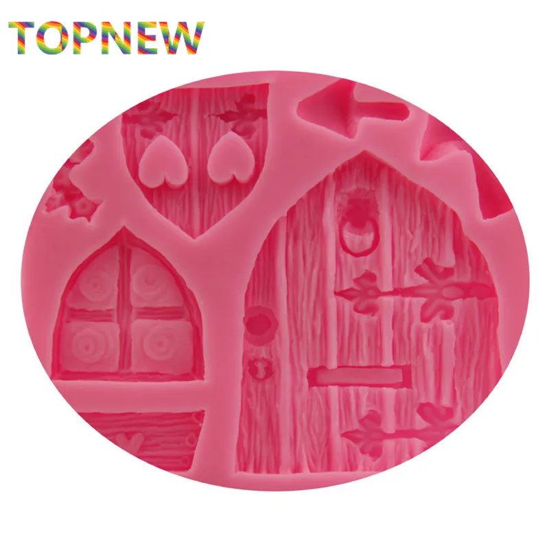 hot 3d cartoon art fairy house wooden doors and windows shape silicone fondant mould cake decorating tools chocolate mold c3046 free global shipping