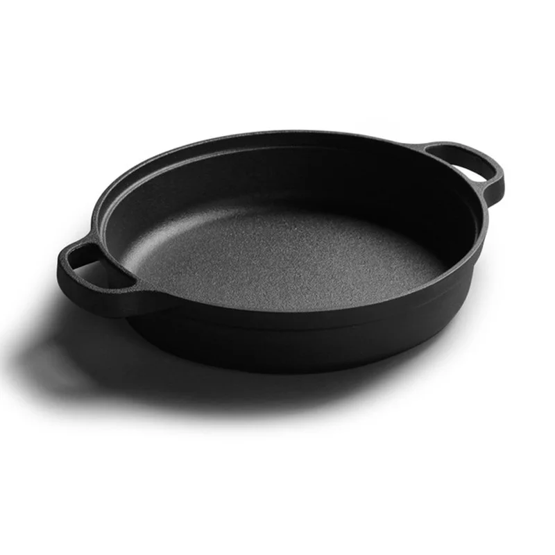 

35cm thick uncoated flat-bottomed cast iron pan household pancake pan binaural cast iron pan outdoor steak frying pan
