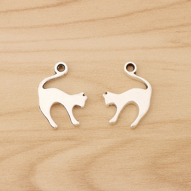

20 Pieces Tibetan Silver Cat Charms Pendants Beads 2 Sided for Bracelet Necklace Jewellery Making 14x19mm