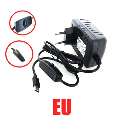 EU 5 в 3A USB C адаптер питания вкл/выкл. Переключатель питания usb type C Европа США Великобритания Австралия вилка зарядное устройство для Raspberry Pi 4 Модель B - Цвет: EU