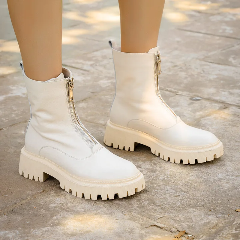 

Asumer 2021top quality genuine leather shoes women Motorcycle boots fashion autumn winter zip casual ankle boots woman
